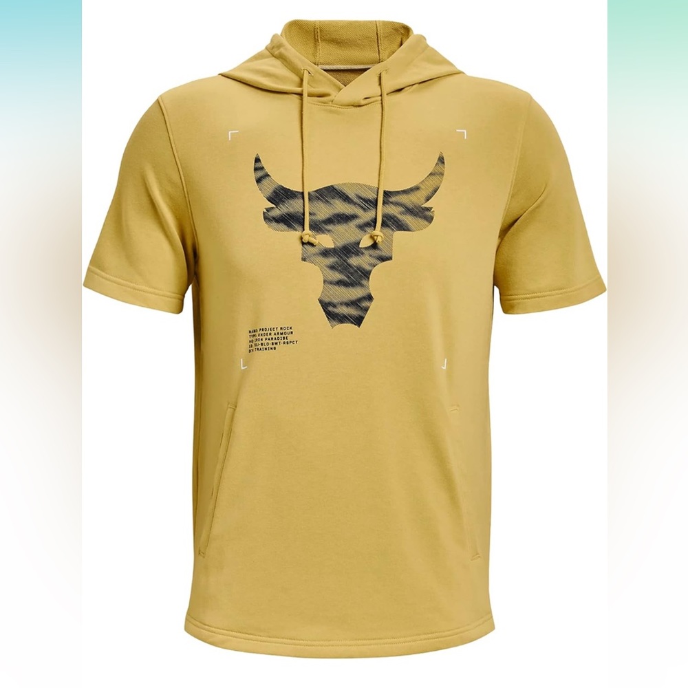 Under Armour Men's Project Rock Terry Bull Short Sleeve Hoodie Shirt Size XL NWT
